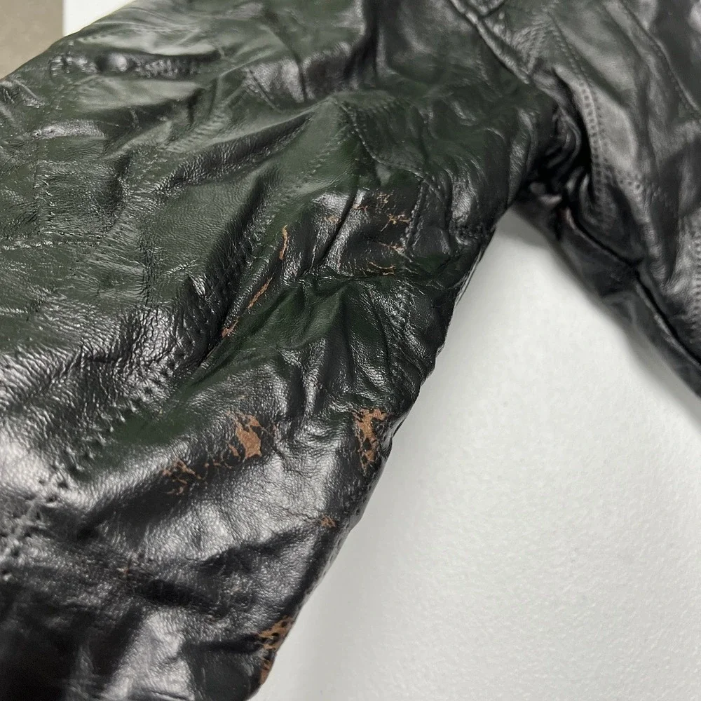 Haband Leather Jacket Mens Medium Black Patchwork Faux Fur Lined Full Zip